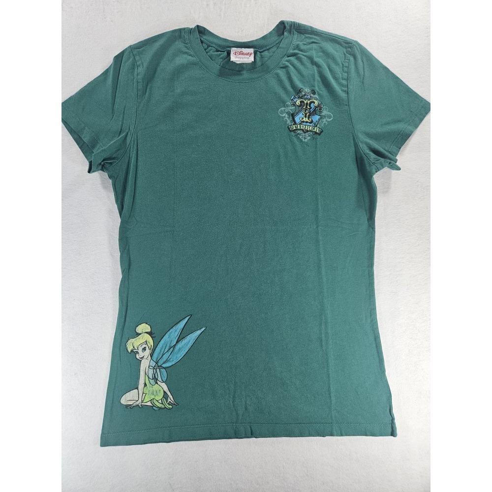 Vintage 2000s Disney Shopping Tinker Bell Graphic T-Shirt Green Y2K Fairy Tee XL